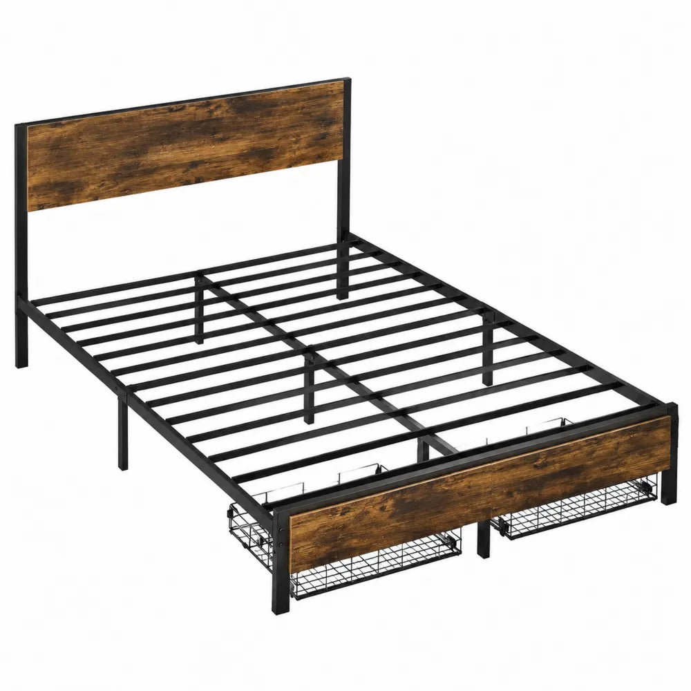 Cama de Matrimonio de Metal con Detalles en Madera