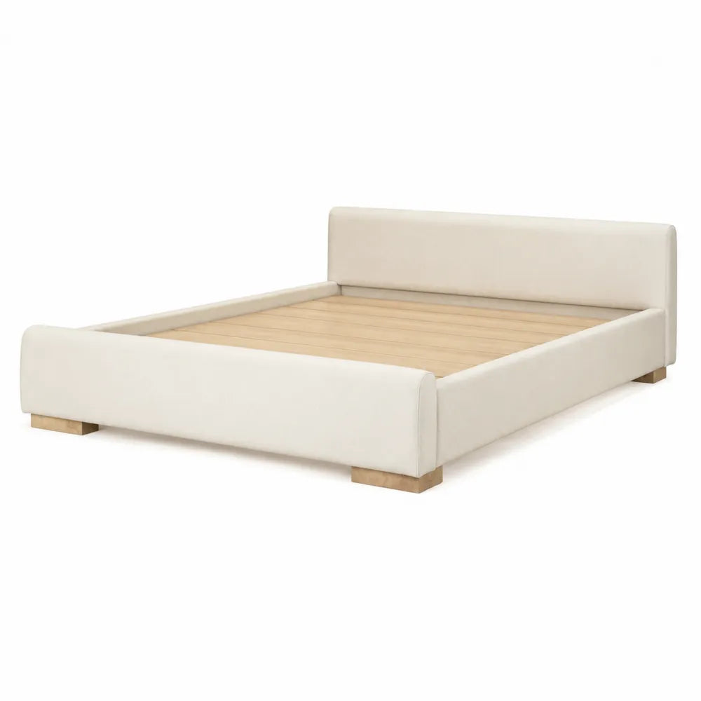 Cama de madera y cuero sintético crema 200x160 cm