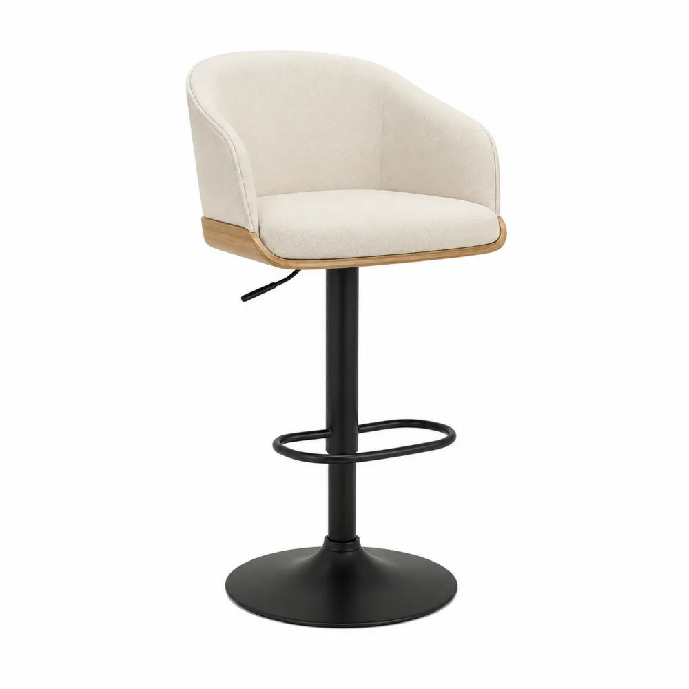 Taburete ajustable de madera y metal con asiento beige