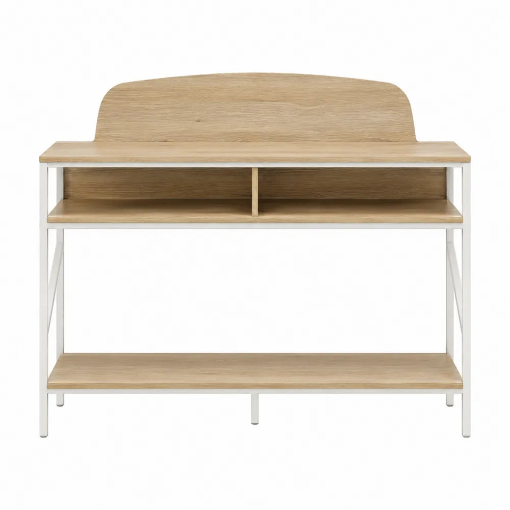 Consola de madera y metal con estantes
