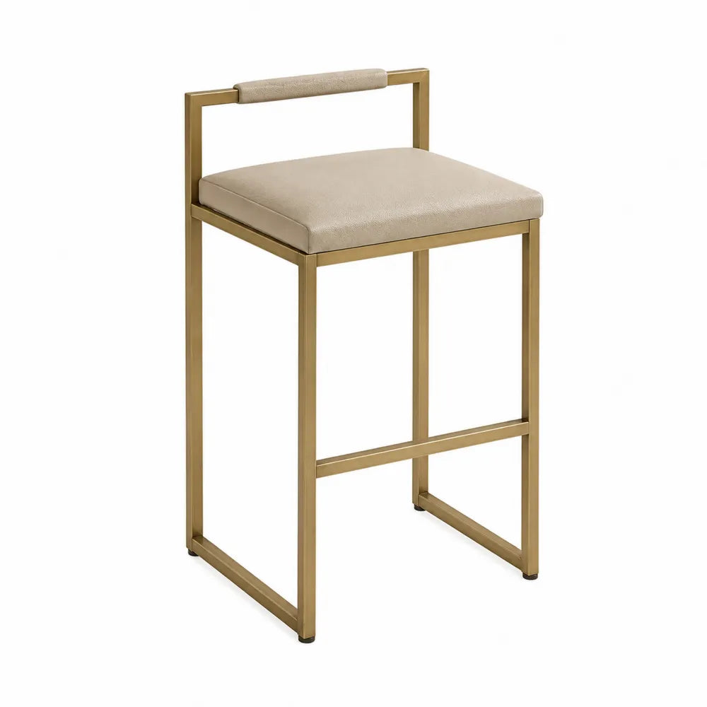 Taburete de bar de cuero sintético beige y acero dorado 45x45x75 cm