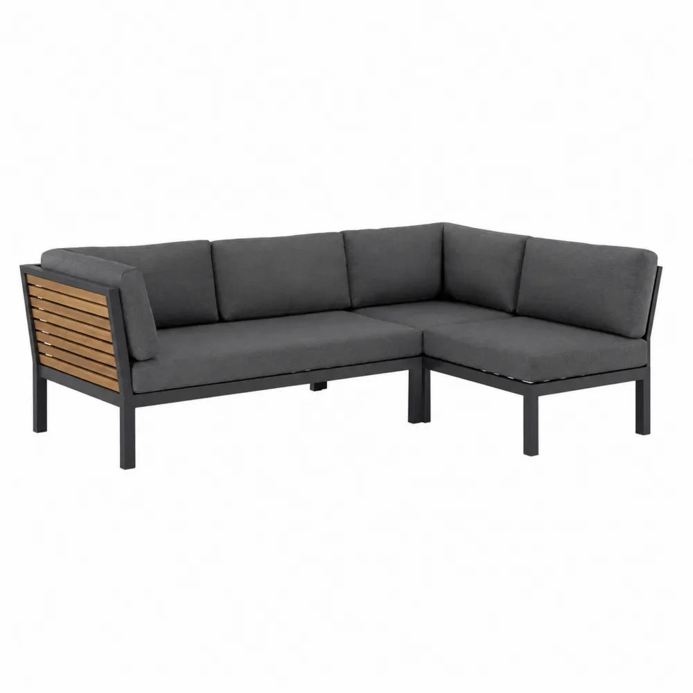 Sofá rinconero de aluminio y madera teca gris oscuro 187x187x70 cm