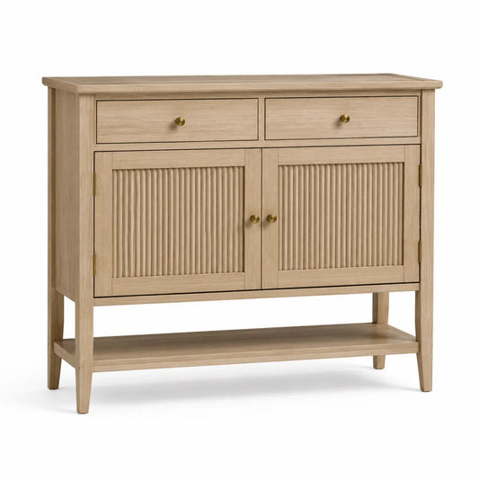 Aparador de Madera Maciza de Roble Claro con Cajones y Puertas