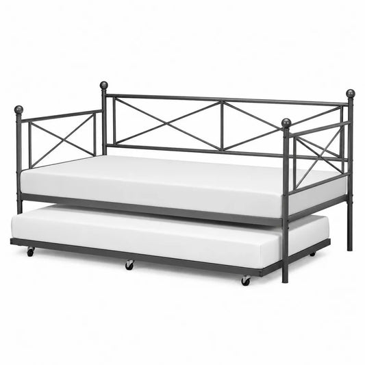Cama nido de metal con somier extraíble de acero gris 200x90 cm