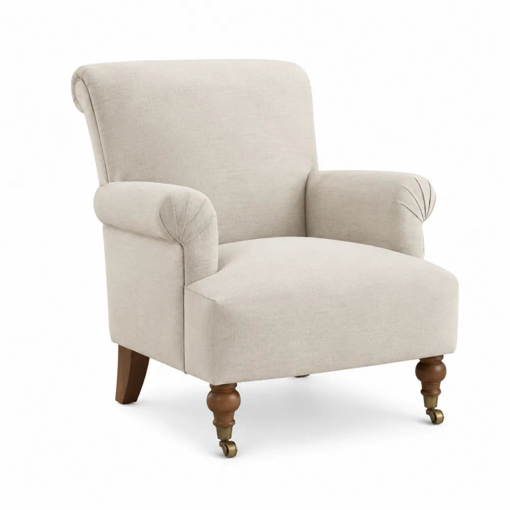 Butaca de Tela Beige con Patas de Madera
