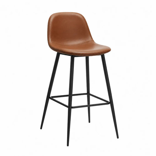 Taburete de bar de cuero sintético marrón con estructura metálica
