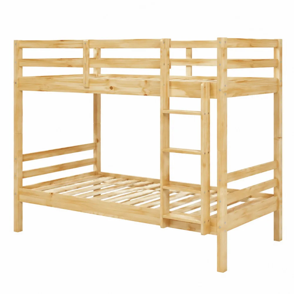 Litera de madera de pino maciza con escalera lateral, 200x90 cm