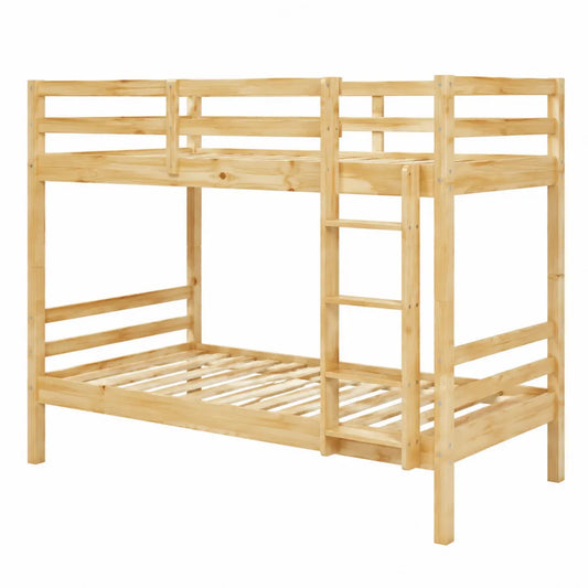 Litera de madera de pino maciza con escalera lateral, 200x90 cm