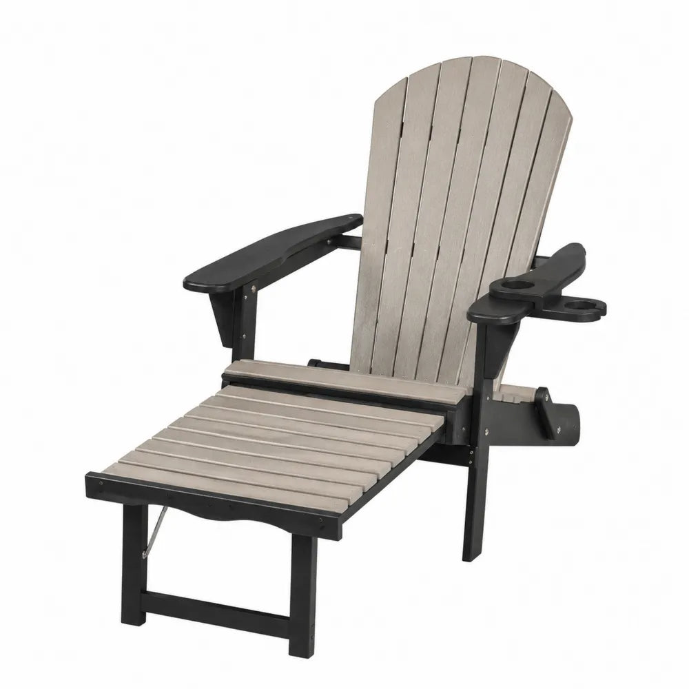 Silla Adirondack de Exterior con Reposapiés Ajustable en Madera Plástica y Metal Gris/Negro