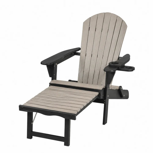 Silla Adirondack de Exterior con Reposapiés Ajustable en Madera Plástica y Metal Gris/Negro