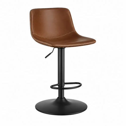 Taburete de cuero sintético marrón con base de metal negro