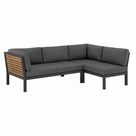 Sofá rinconero de aluminio y madera teca gris oscuro 187x187x70 cm
