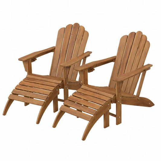 Set de 2 sillas Adirondack de madera de acacia con reposapiés exteriores
