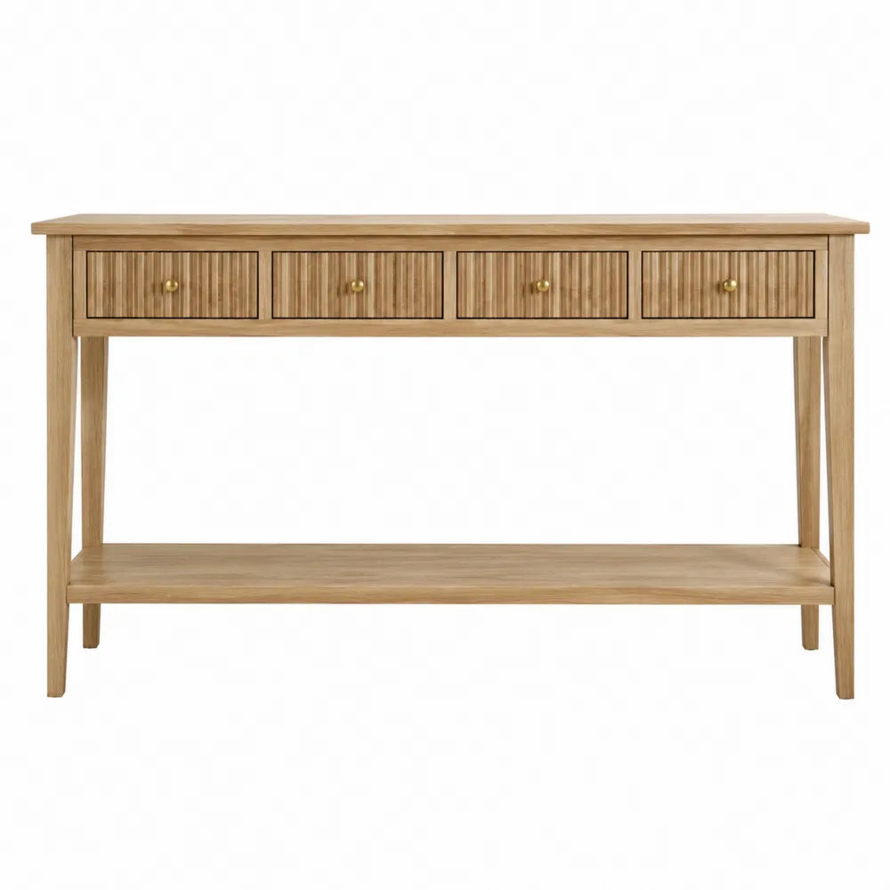 Mesa consola de madera de roble con 4 cajones y estante inferior