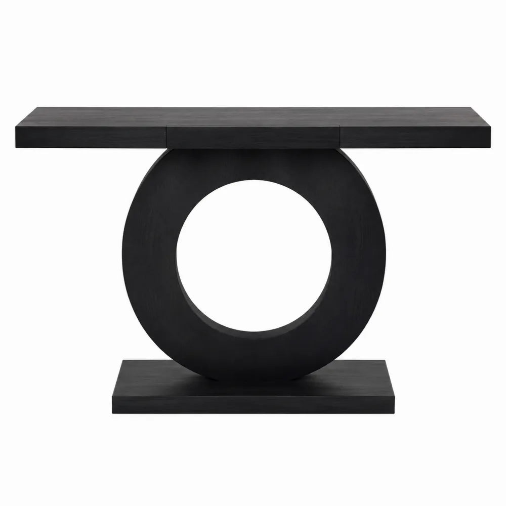 Mesa consola de madera con forma circular negra