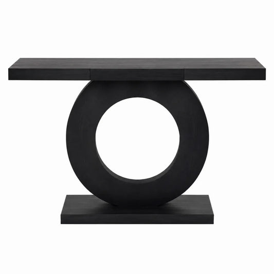 Mesa consola de madera con forma circular negra