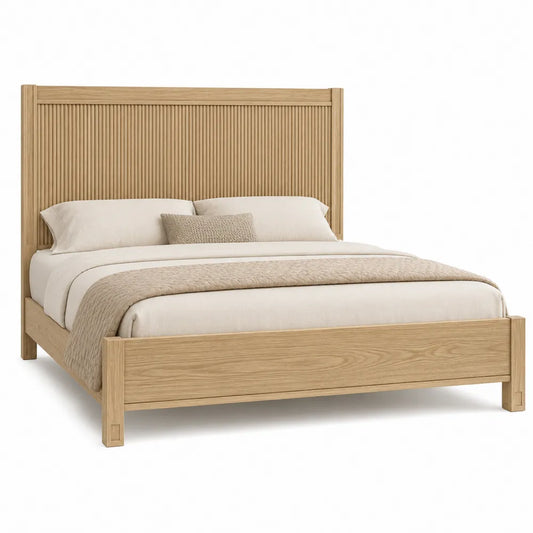 Cama de roble con cabecero ranurado 200x150 cm
