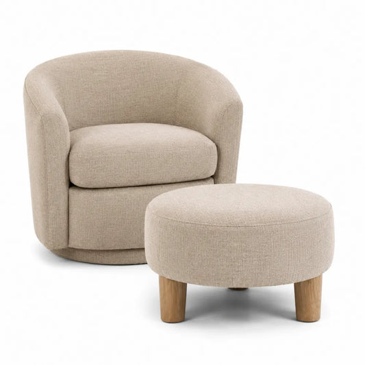 Juego de sillón y otomana beige de tela de poliéster